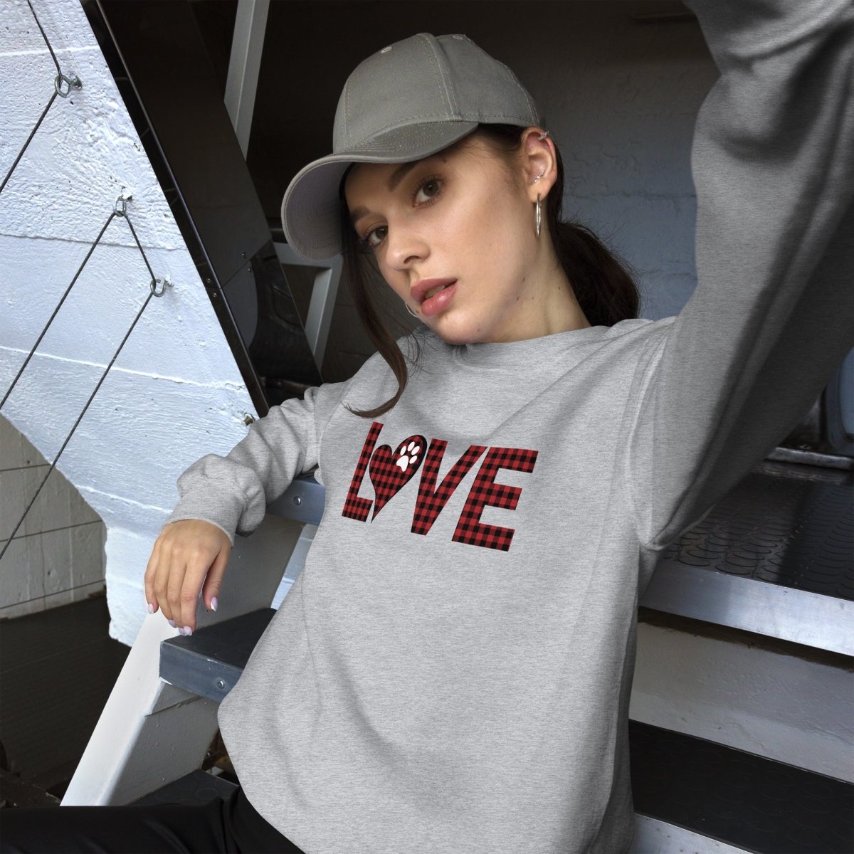 Red Plaid LOVE Paw Sweatshirt - DoggyLoveandMore