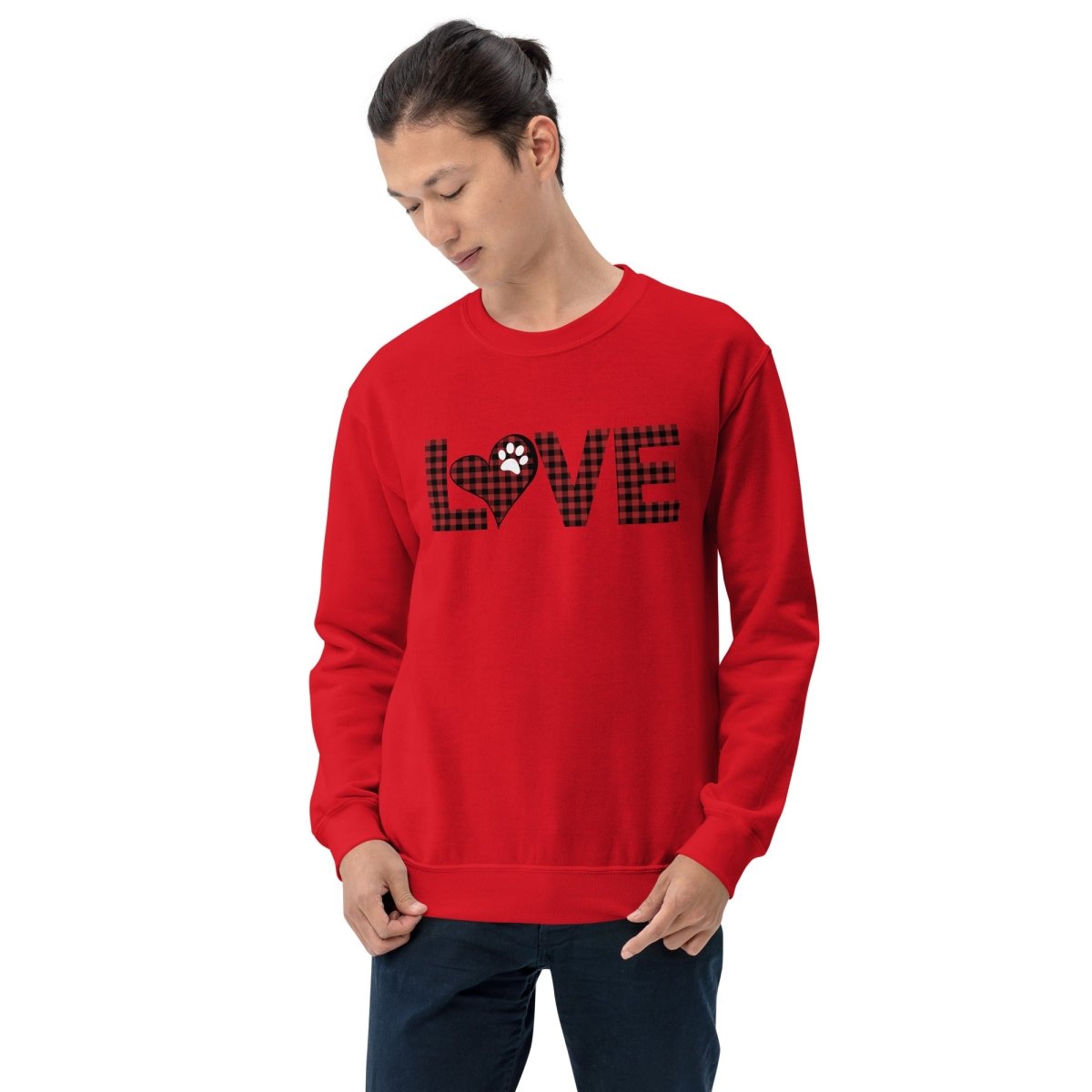 Red Plaid LOVE Paw Sweatshirt - DoggyLoveandMore