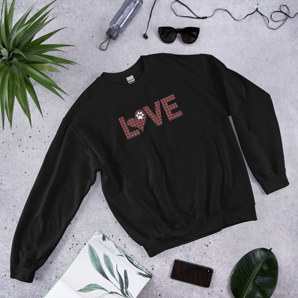 Red Plaid LOVE Paw Sweatshirt - DoggyLoveandMore