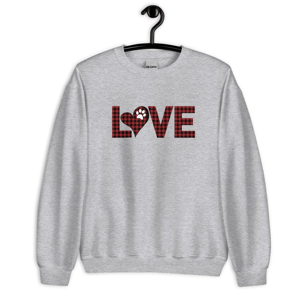 Red Plaid LOVE Paw Sweatshirt - DoggyLoveandMore