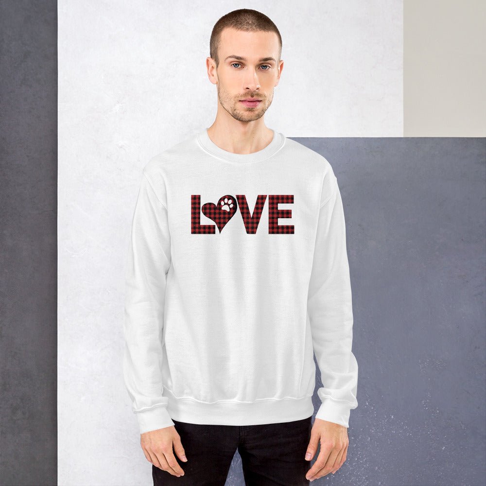 Red Plaid LOVE Paw Sweatshirt - DoggyLoveandMore