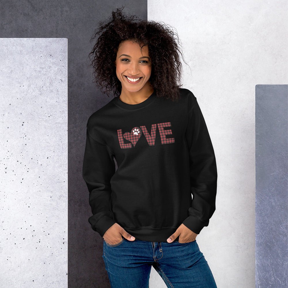 Red Plaid LOVE Paw Sweatshirt - DoggyLoveandMore