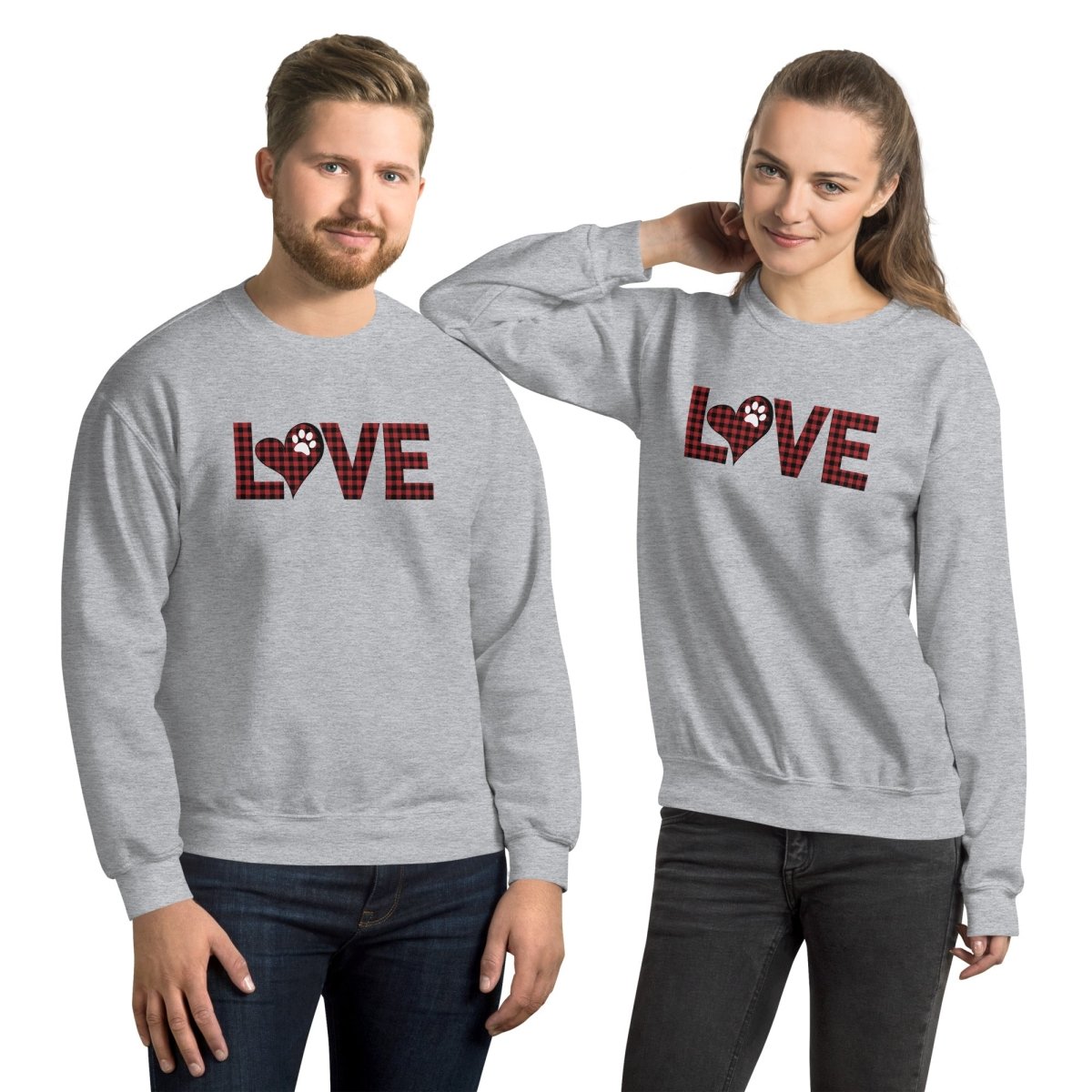 Red Plaid LOVE Paw Sweatshirt - DoggyLoveandMore