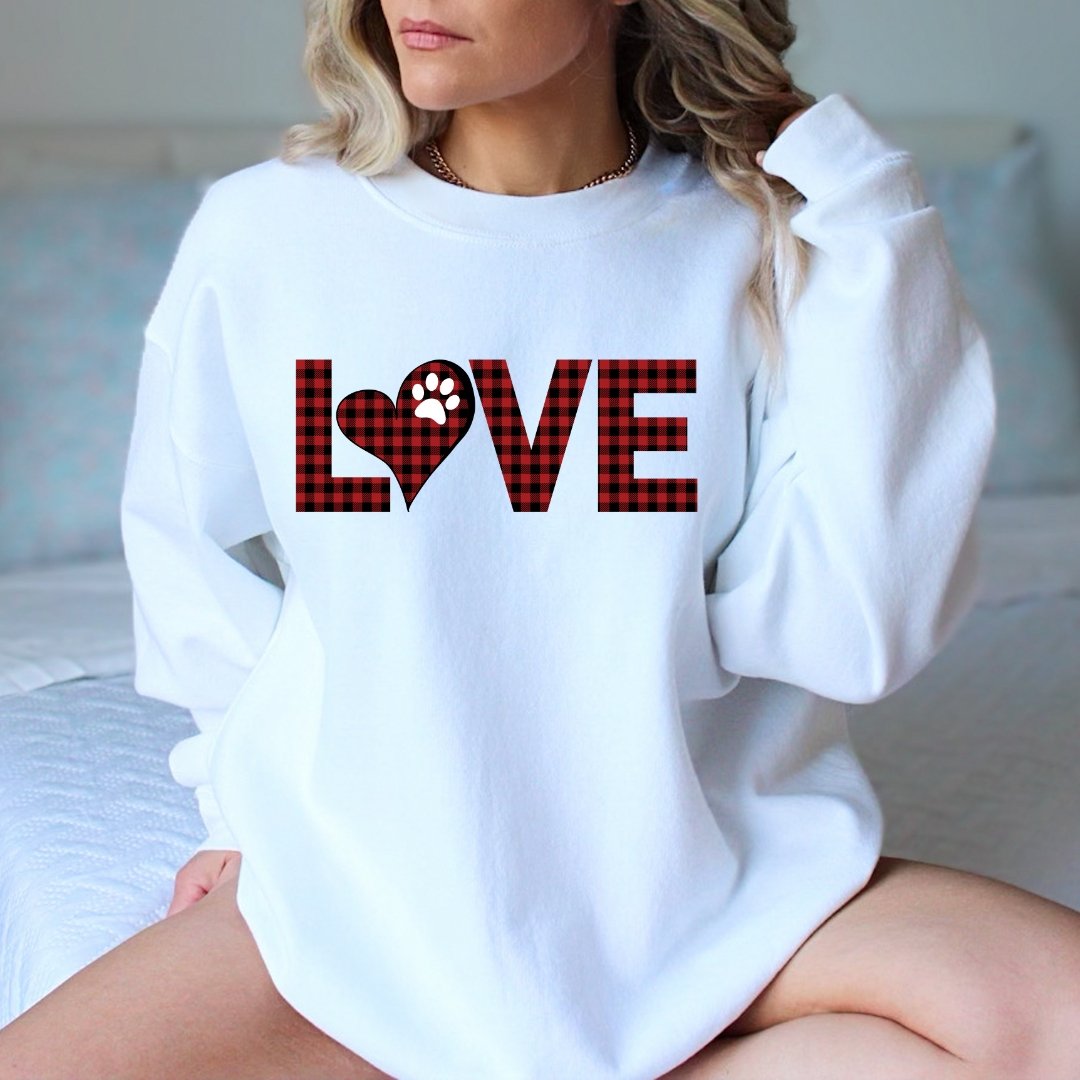 Red Plaid LOVE Paw Sweatshirt - DoggyLoveandMore