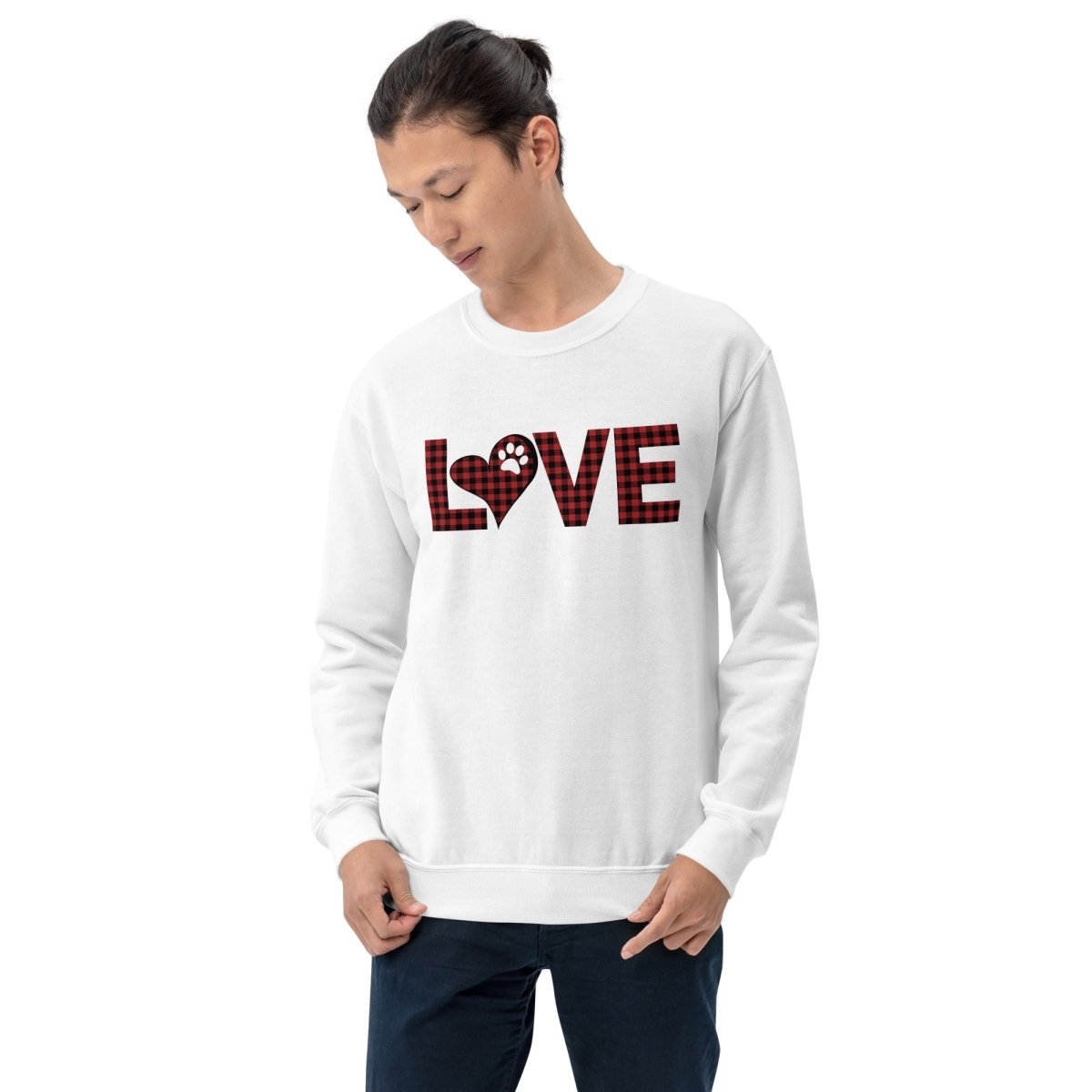 Red Plaid LOVE Paw Sweatshirt - DoggyLoveandMore