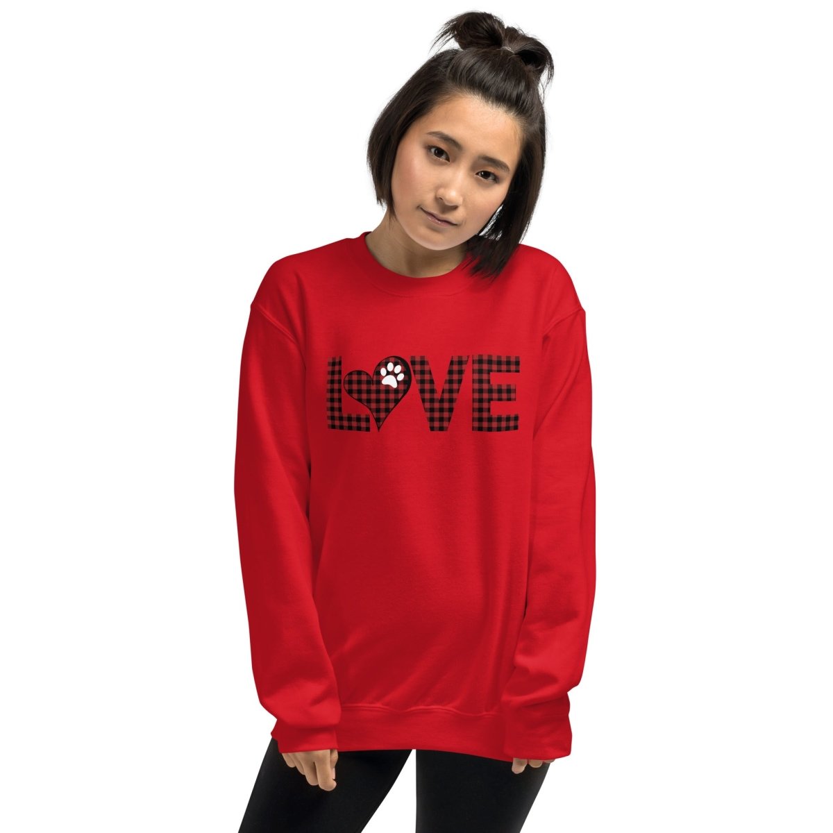 Red Plaid LOVE Paw Sweatshirt - DoggyLoveandMore