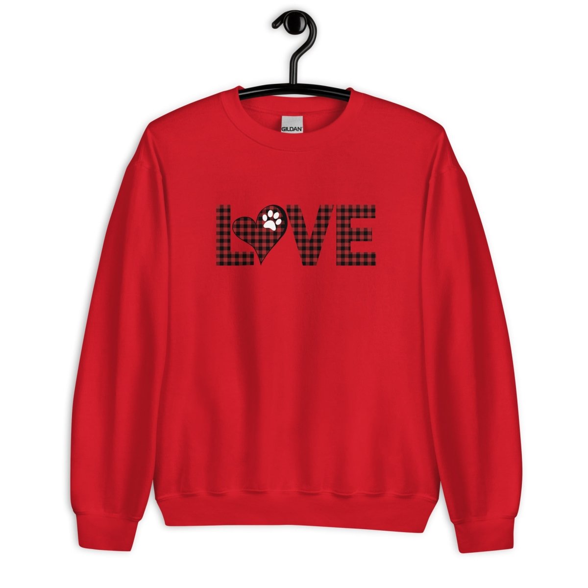 Red Plaid LOVE Paw Sweatshirt - DoggyLoveandMore