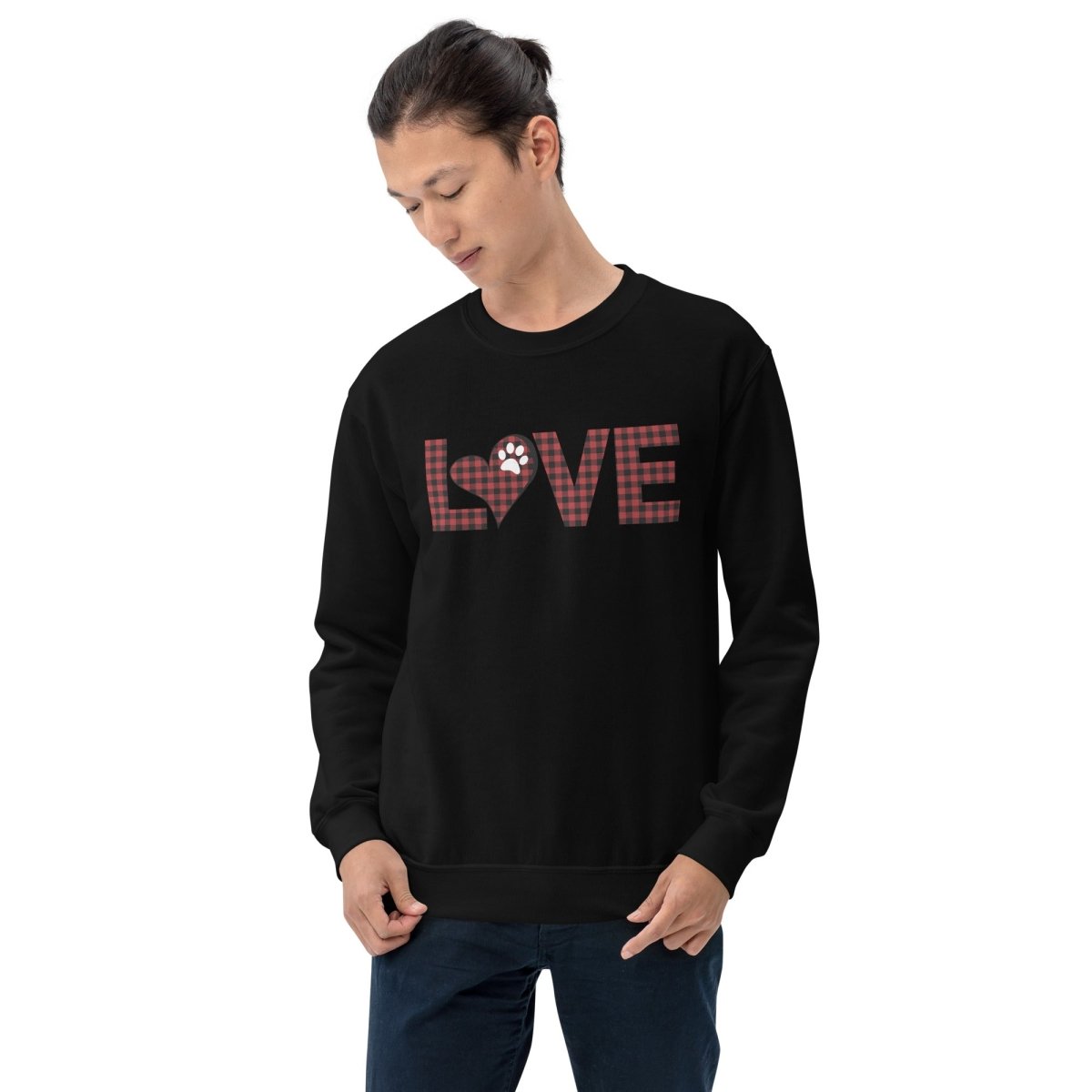 Red Plaid LOVE Paw Sweatshirt - DoggyLoveandMore