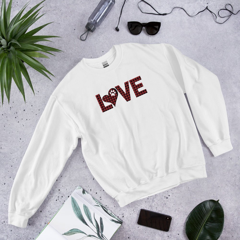 Red Plaid LOVE Paw Sweatshirt - DoggyLoveandMore