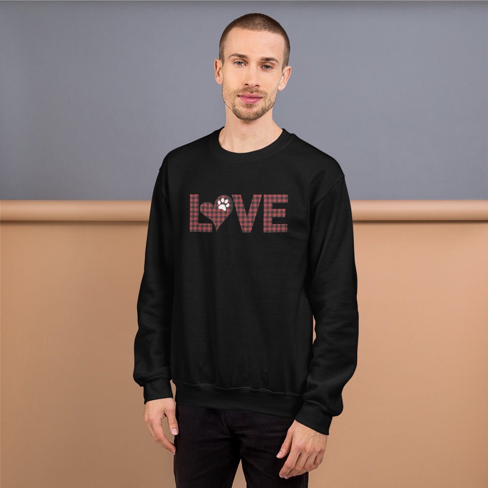 Red Plaid LOVE Paw Sweatshirt - DoggyLoveandMore
