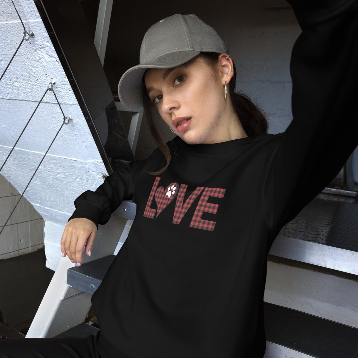 Red Plaid LOVE Paw Sweatshirt - DoggyLoveandMore