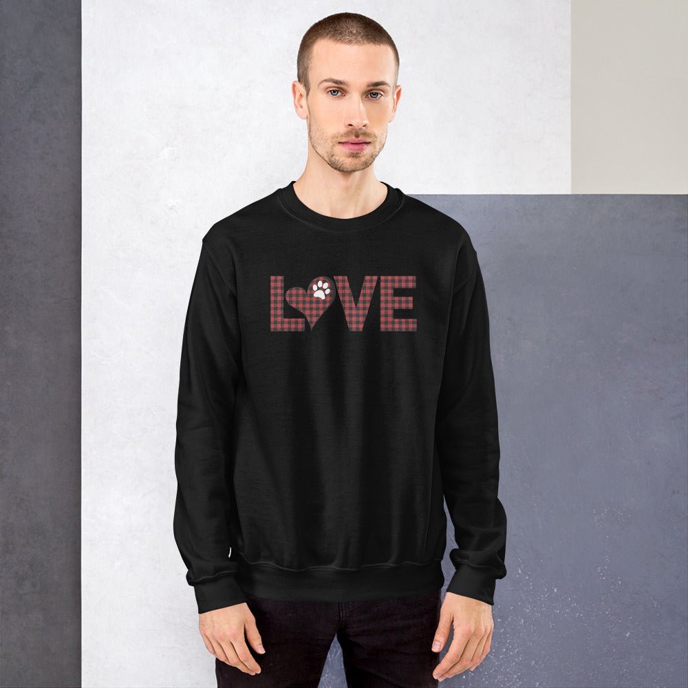 Red Plaid LOVE Paw Sweatshirt - DoggyLoveandMore