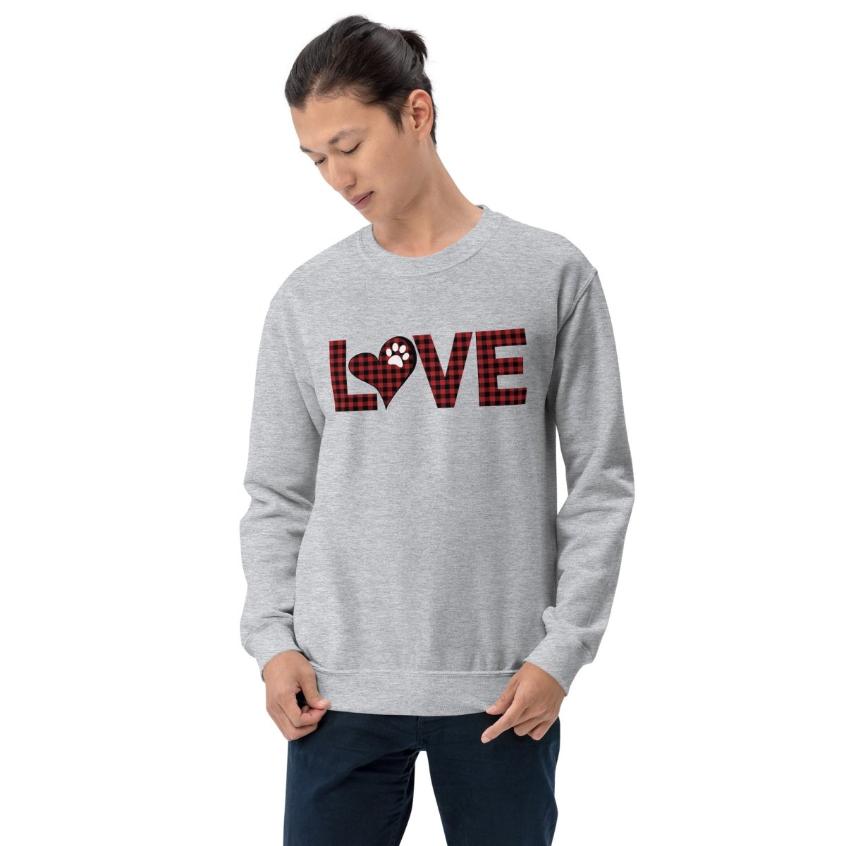 Red Plaid LOVE Paw Sweatshirt - DoggyLoveandMore