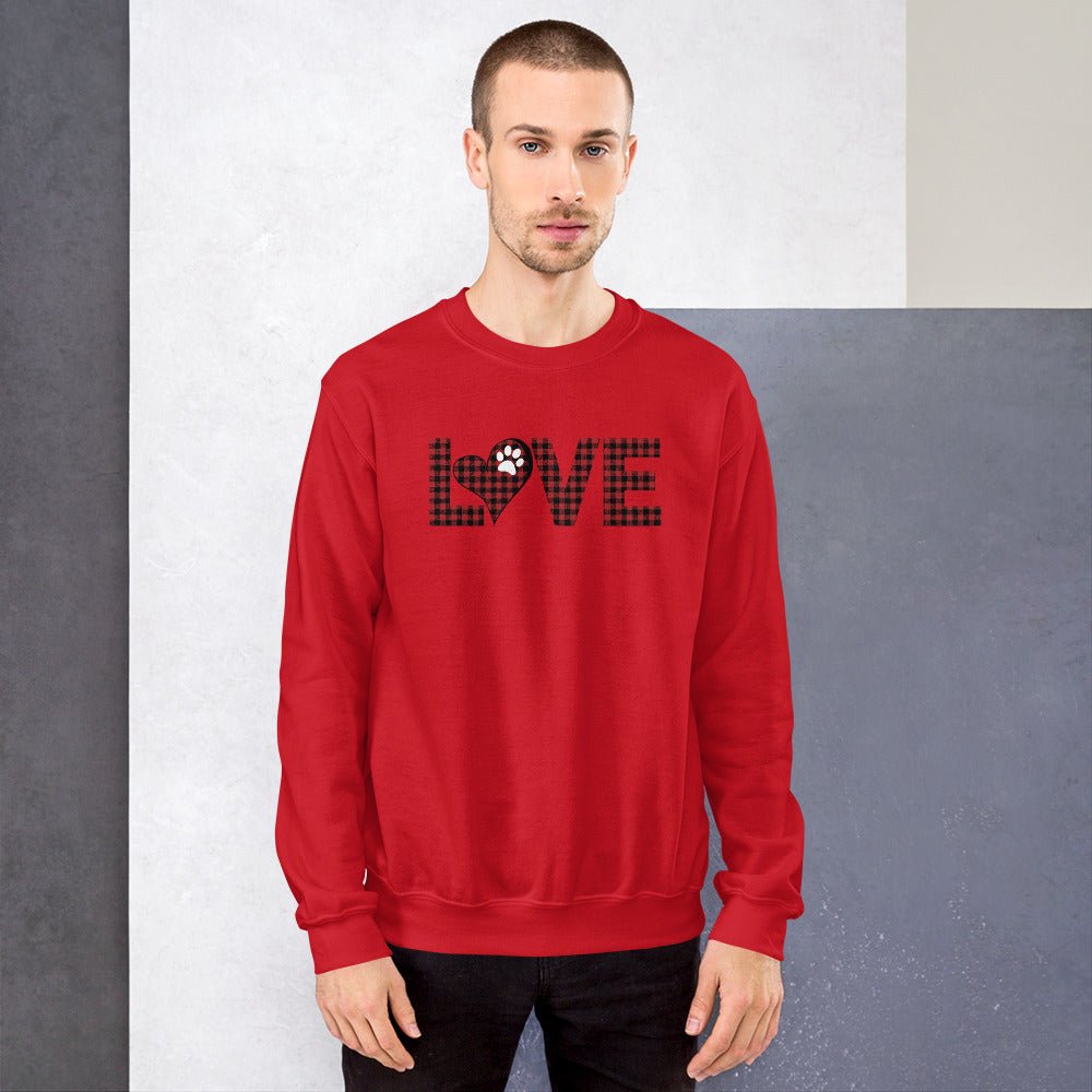 Red Plaid LOVE Paw Sweatshirt - DoggyLoveandMore