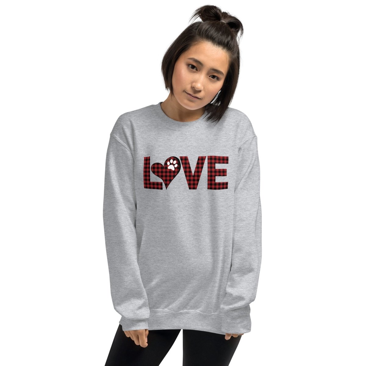 Red Plaid LOVE Paw Sweatshirt - DoggyLoveandMore