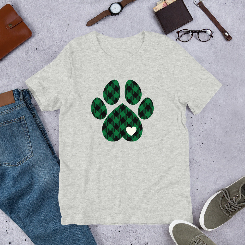 Green Plaid Dog Paw T-Shirt