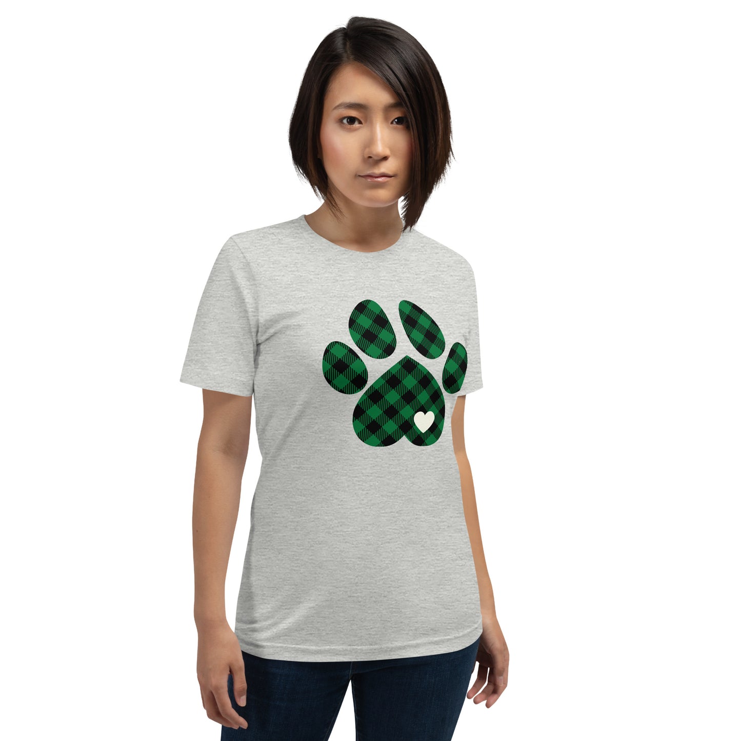 Green Plaid Dog Paw T-Shirt