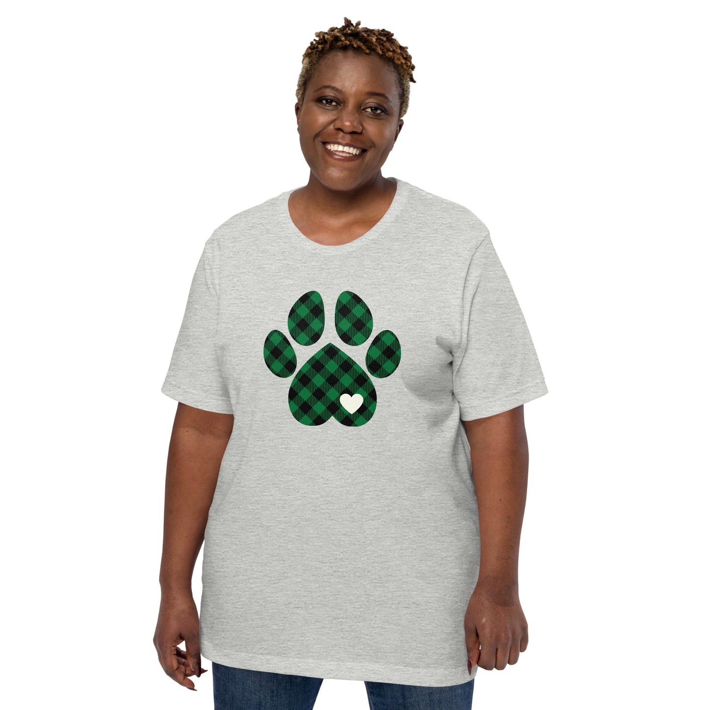 Green Plaid Dog Paw T-Shirt