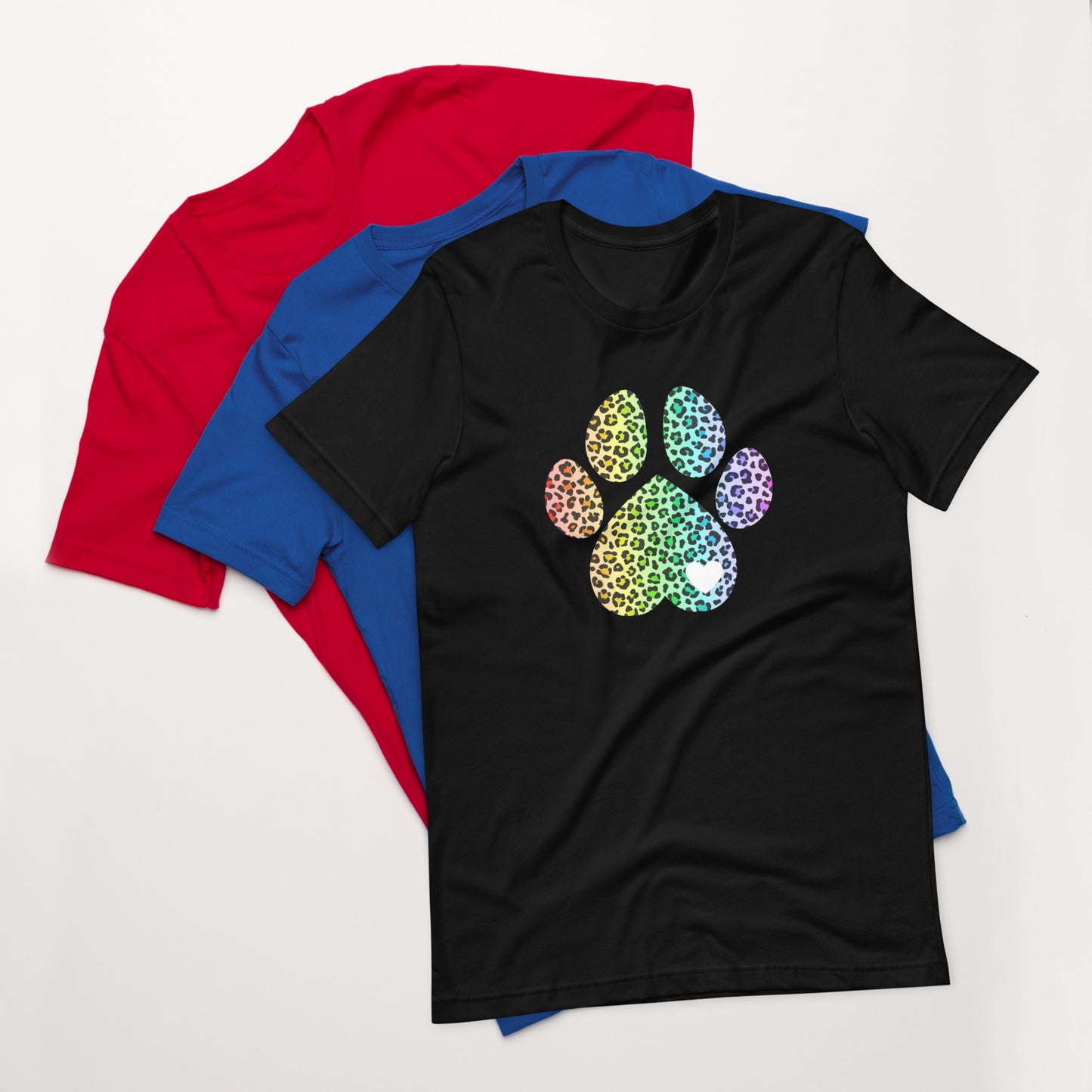 Rainbow Leopard Dog Paw T-Shirt