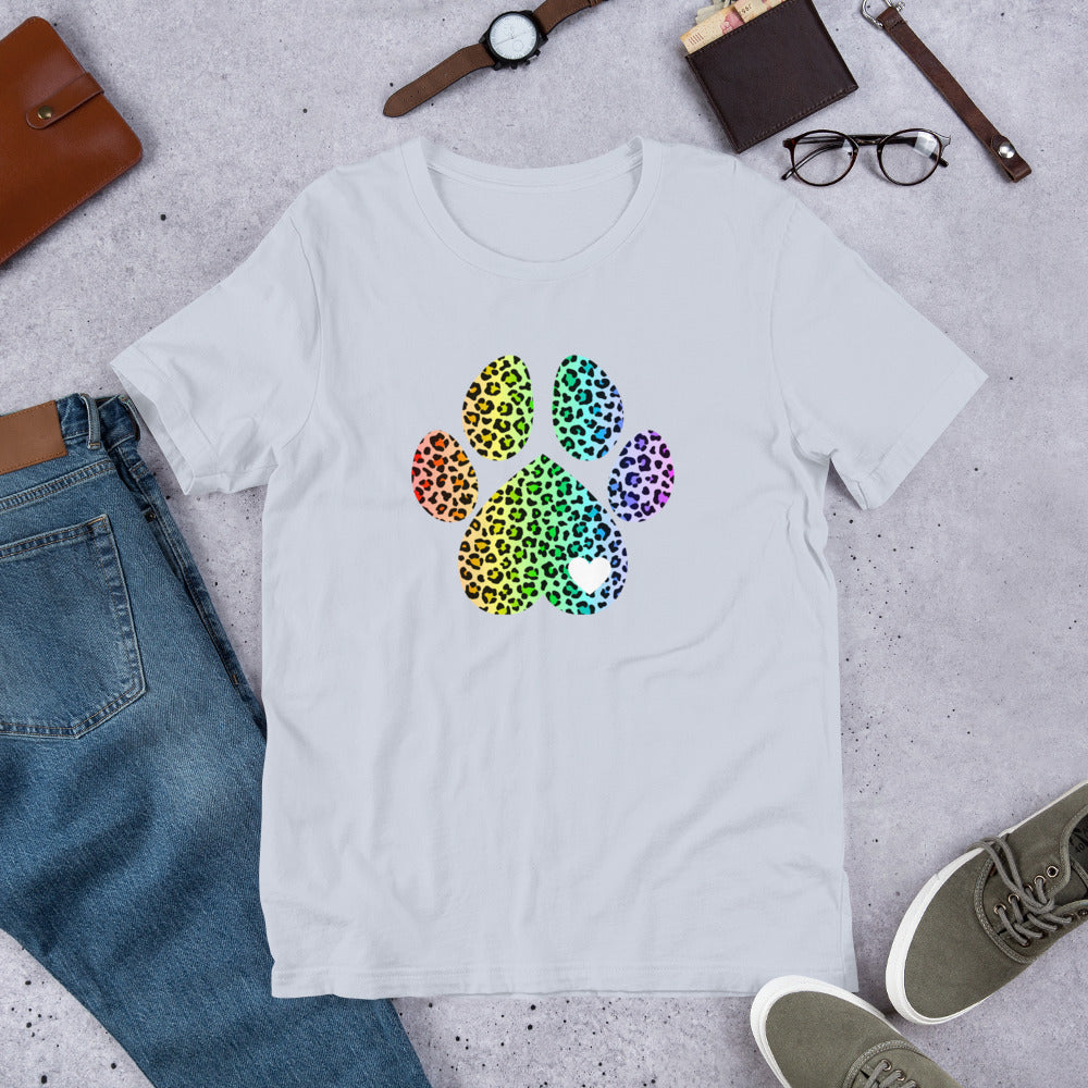 Rainbow Leopard Dog Paw T-Shirt