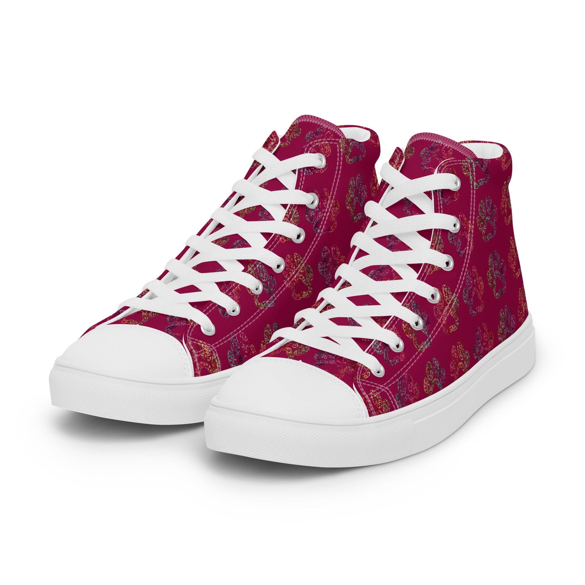 Women's Burgundy Paw Prints Sneakers-DoggyLoveandMore