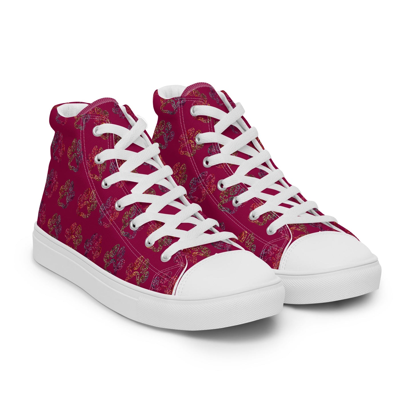 Women's Burgundy Paw Prints Sneakers-DoggyLoveandMore