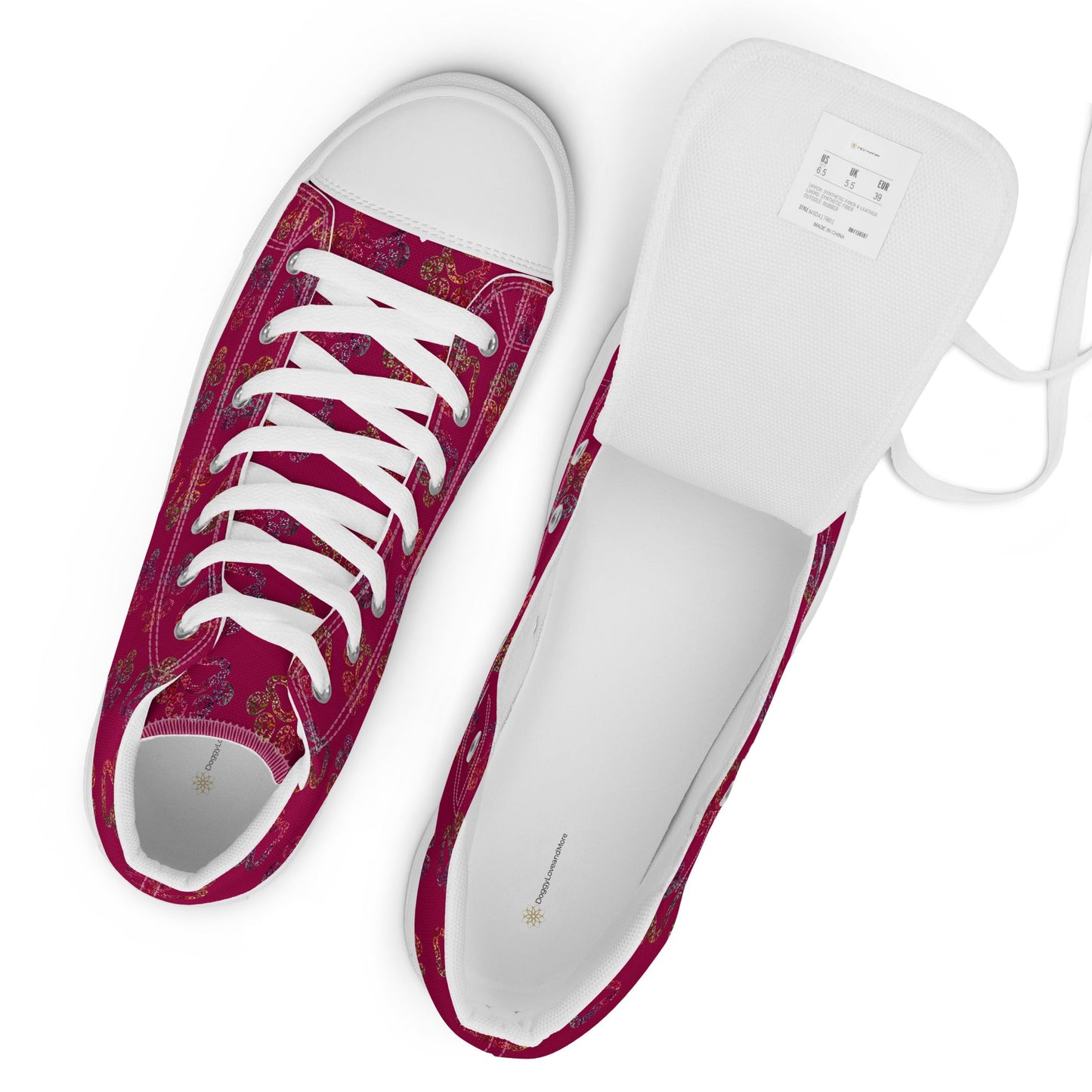 Women's Burgundy Paw Prints Sneakers