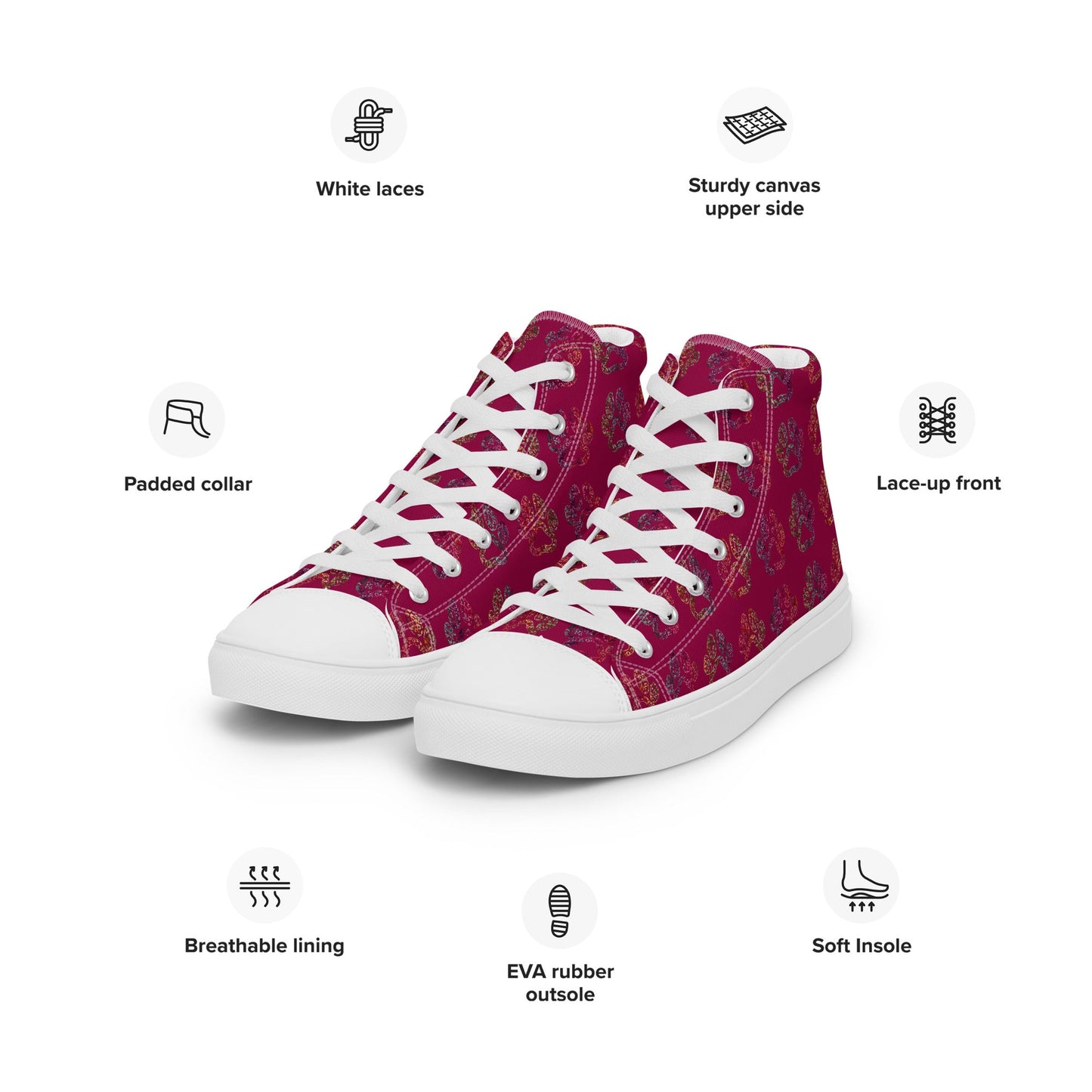 Women's Burgundy Paw Prints Sneakers