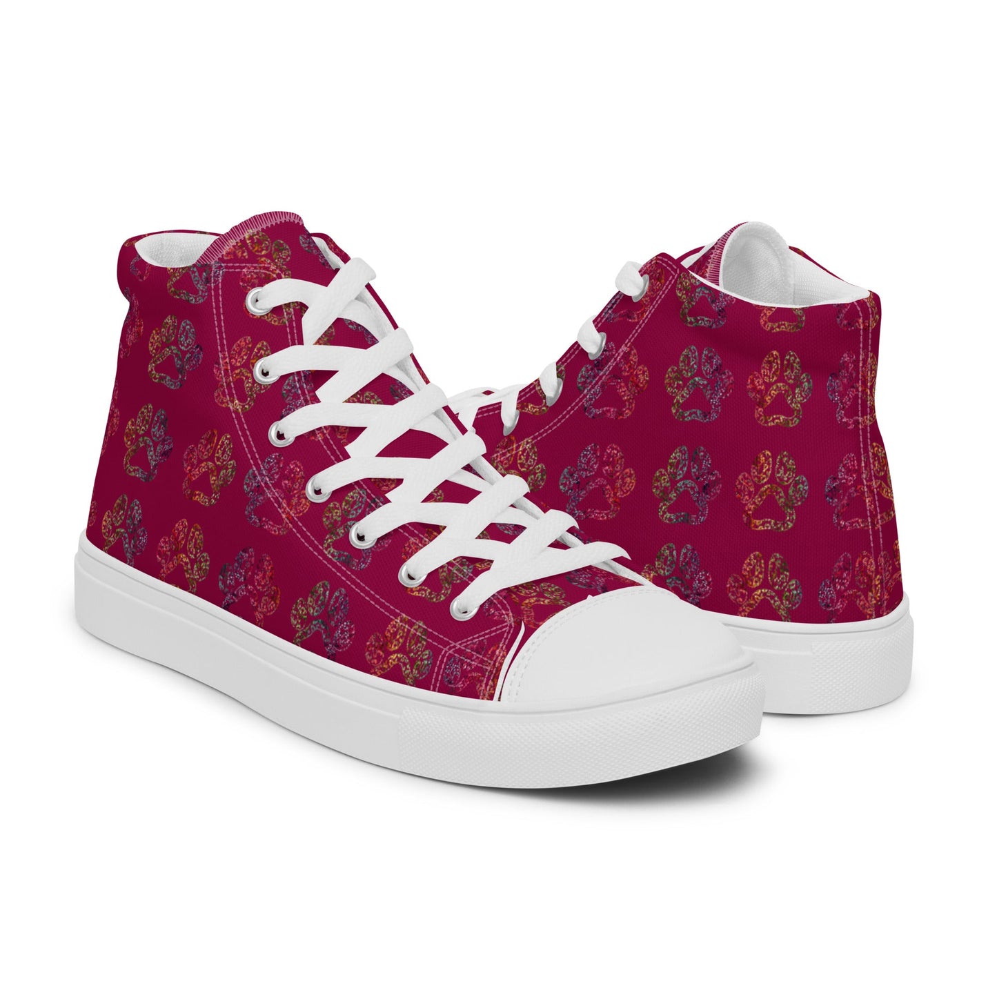 Women's Burgundy Paw Prints Sneakers-DoggyLoveandMore