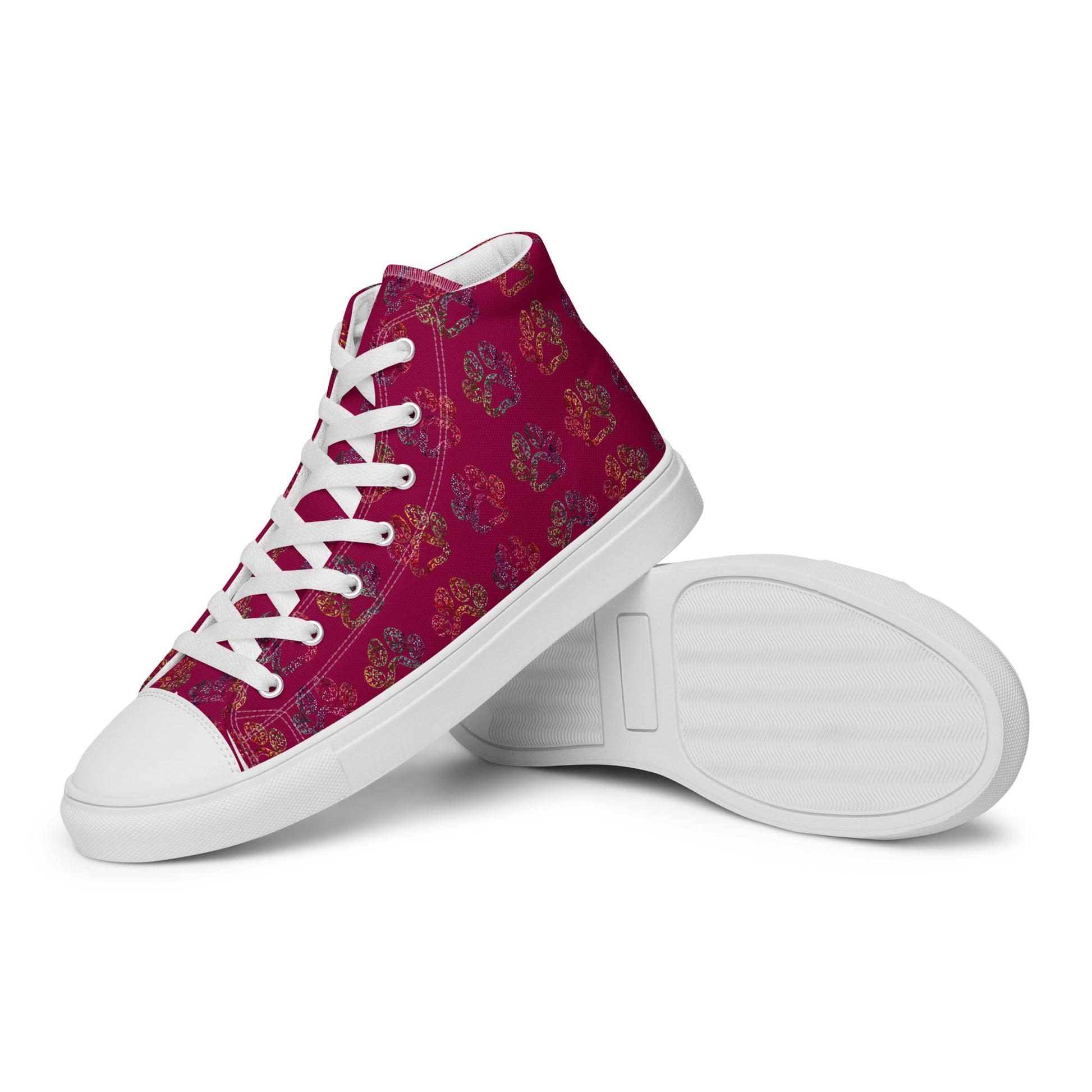 Women's Burgundy Paw Prints Sneakers-DoggyLoveandMore