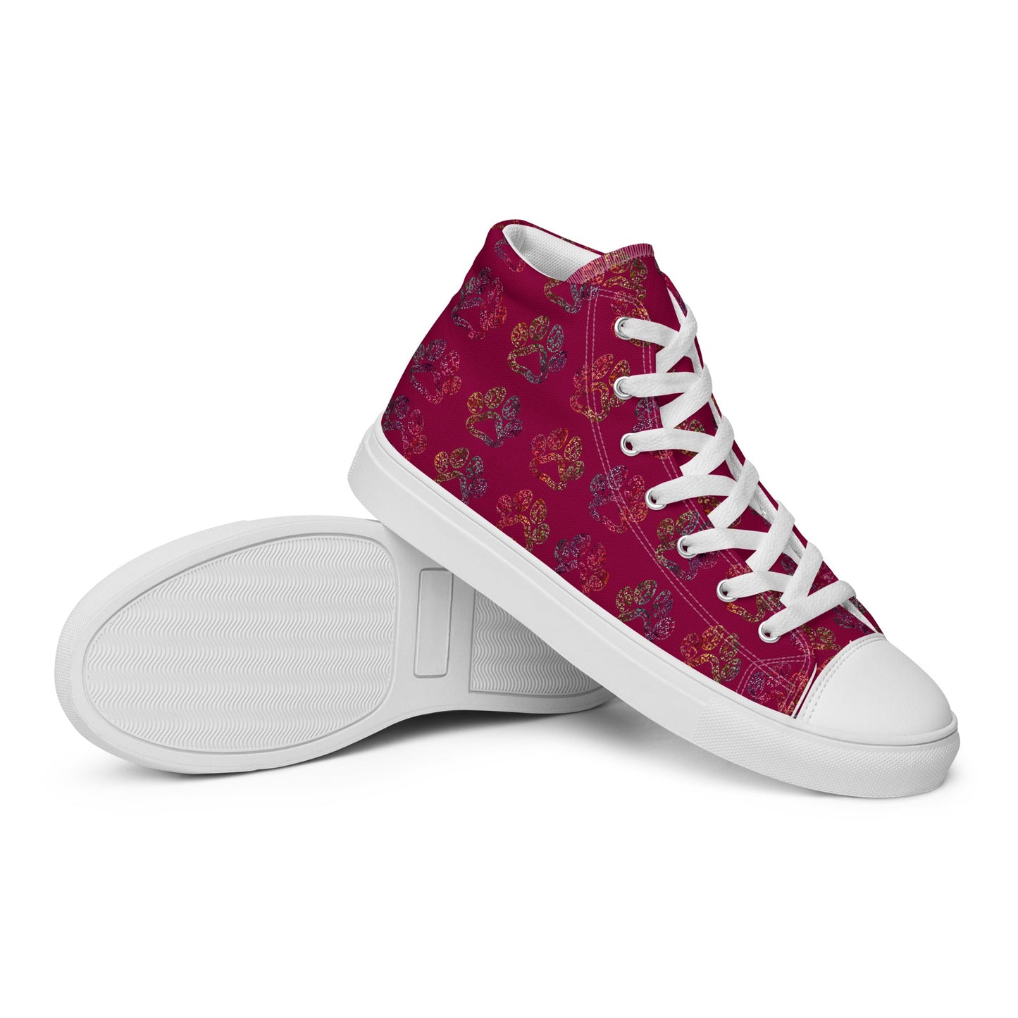 Women's Burgundy Paw Prints Sneakers-DoggyLoveandMore