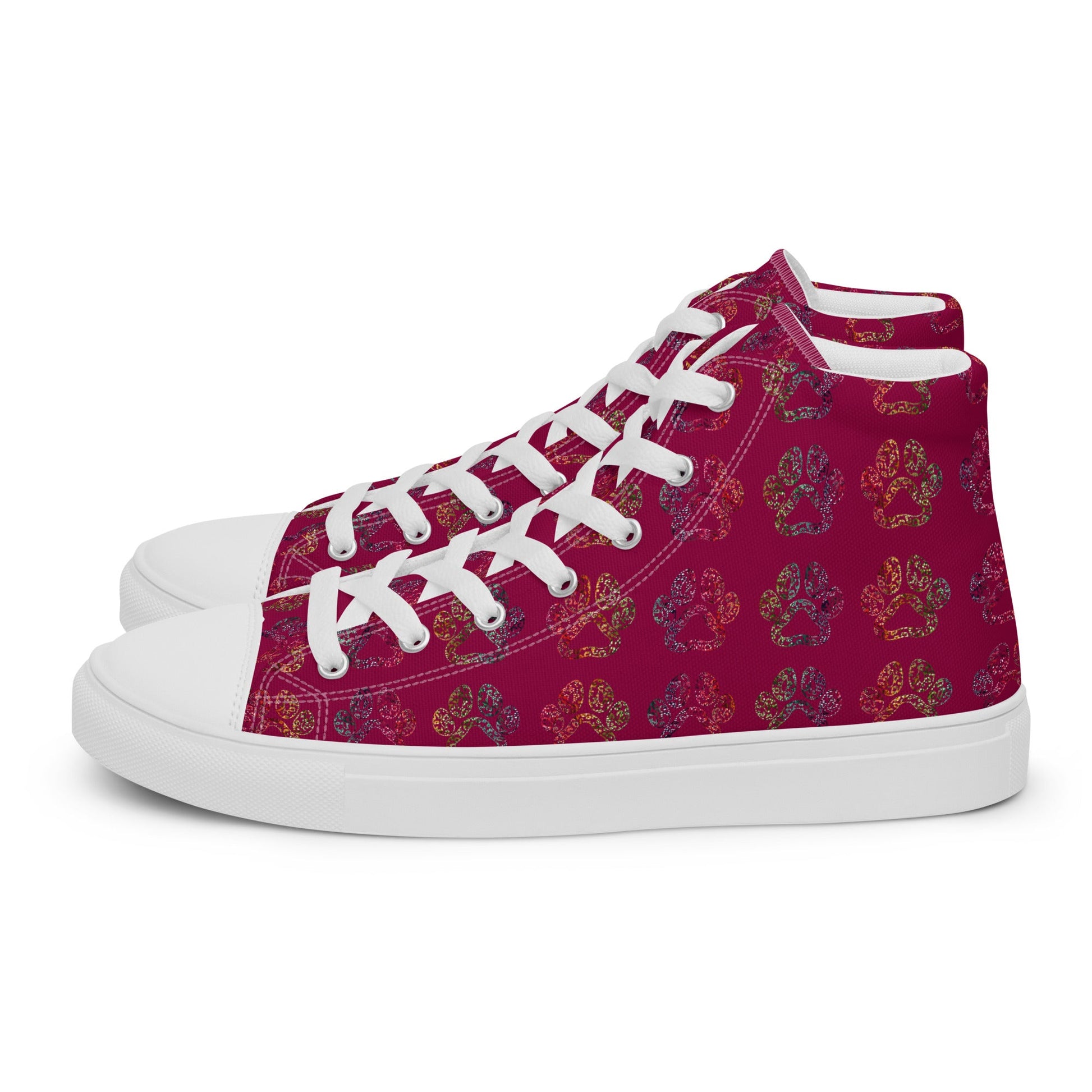 Women's Burgundy Paw Prints Sneakers-DoggyLoveandMore