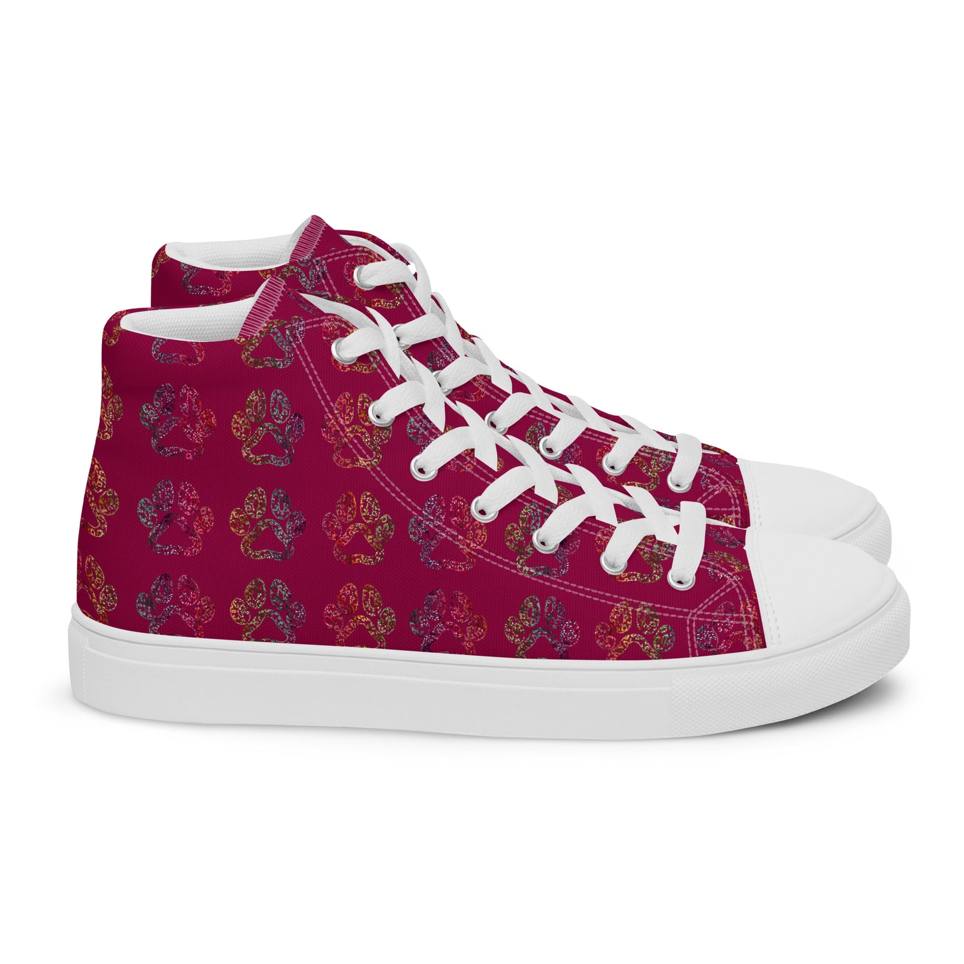 Women's Burgundy Paw Prints Sneakers-DoggyLoveandMore