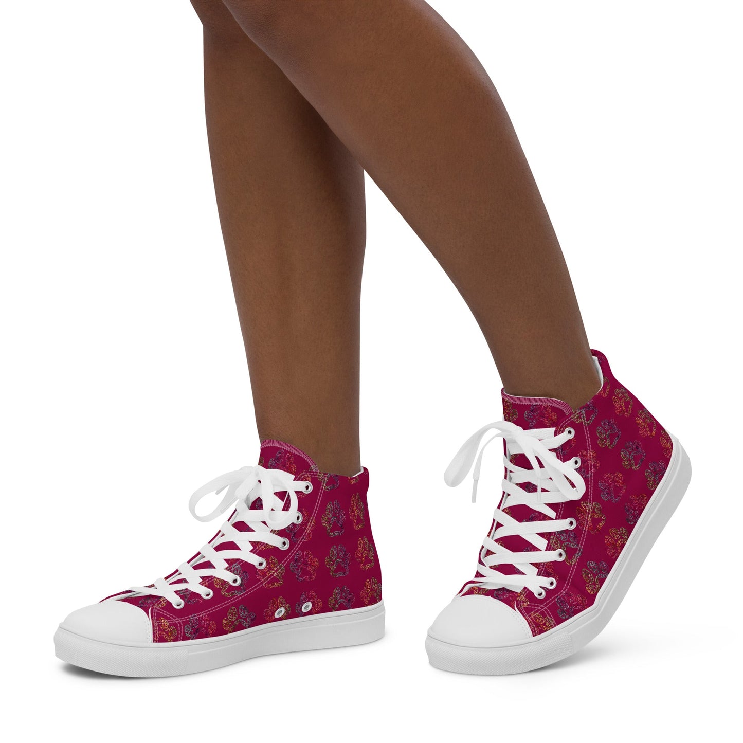 Women's Burgundy Paw Prints Sneakers-DoggyLoveandMore