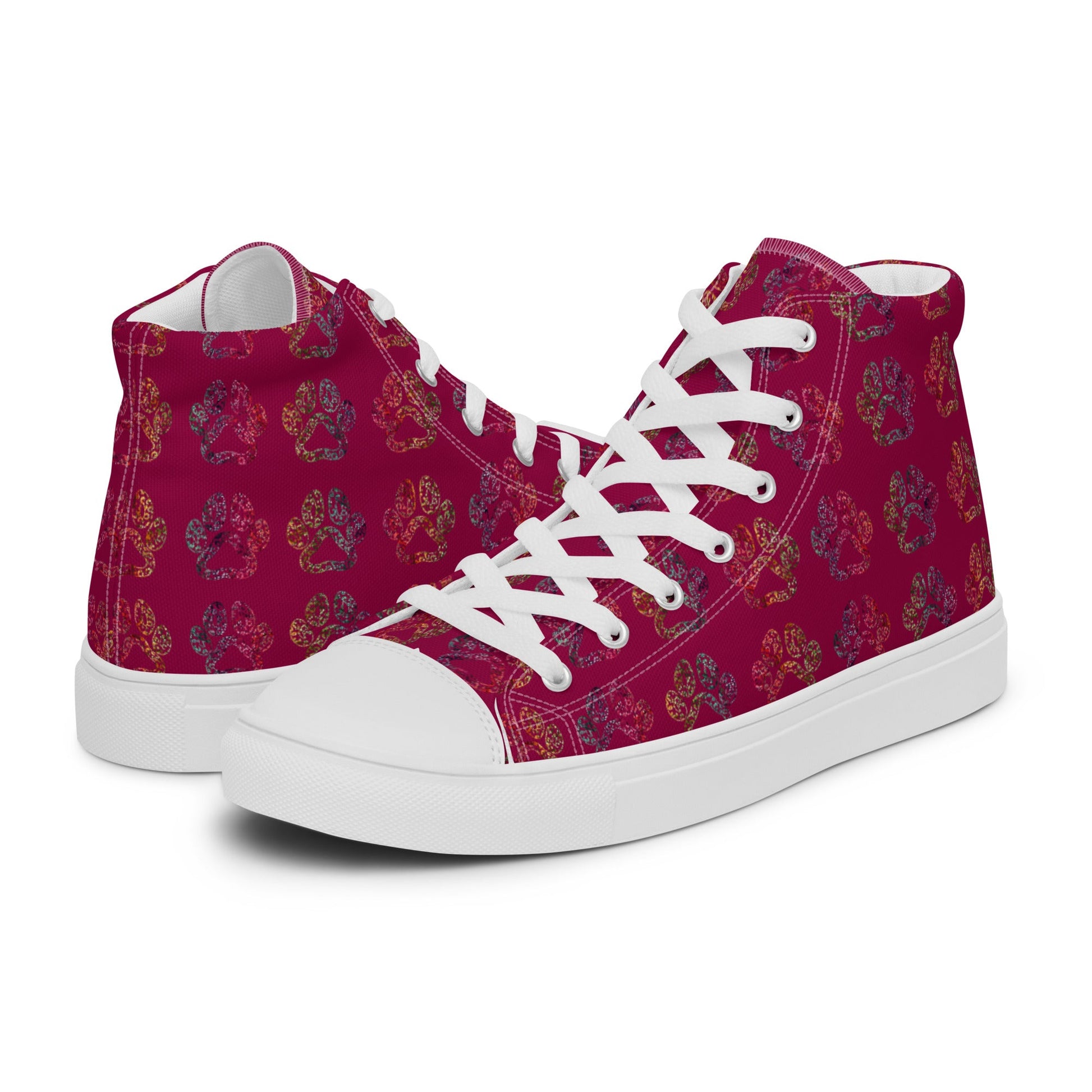 Women's Burgundy Paw Prints Sneakers-DoggyLoveandMore