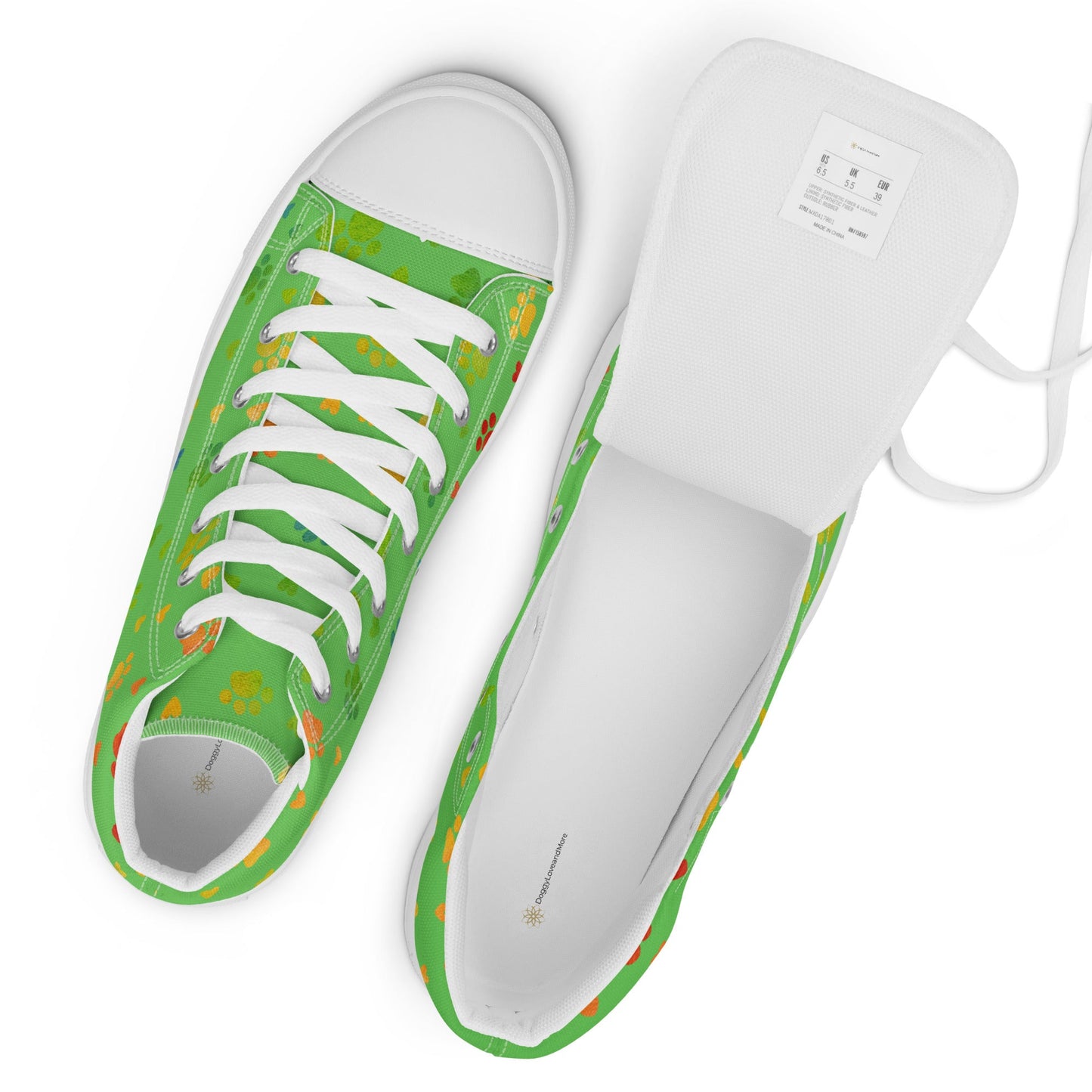 Women's Green Paw Prints Sneakers-DoggyLoveandMore