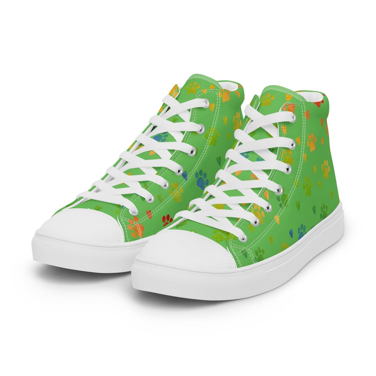 Women's Green Paw Prints Sneakers-DoggyLoveandMore