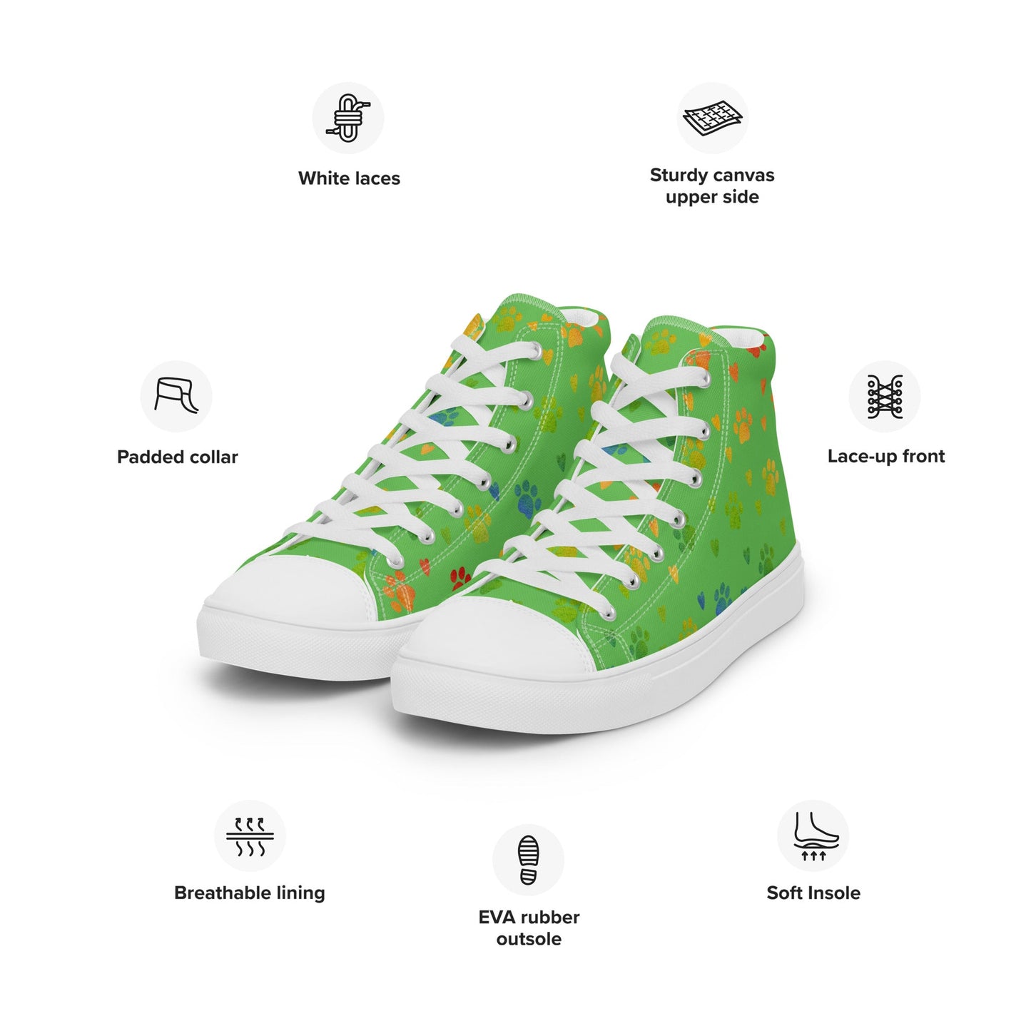 Women's Green Paw Prints Sneakers