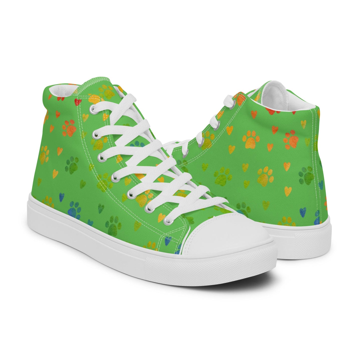 Women's Green Paw Prints Sneakers-DoggyLoveandMore