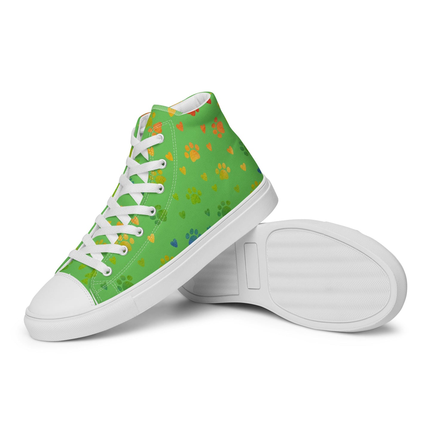 Women's Green Paw Prints Sneakers-DoggyLoveandMore