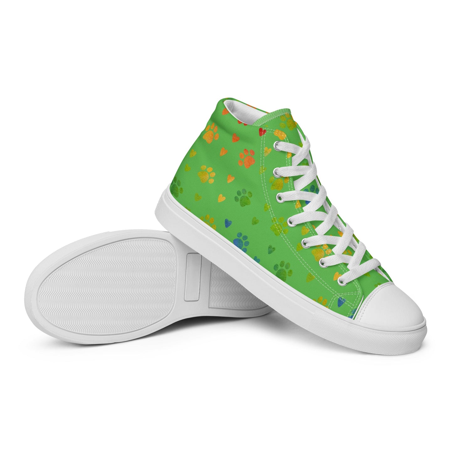 Women's Green Paw Prints Sneakers-DoggyLoveandMore