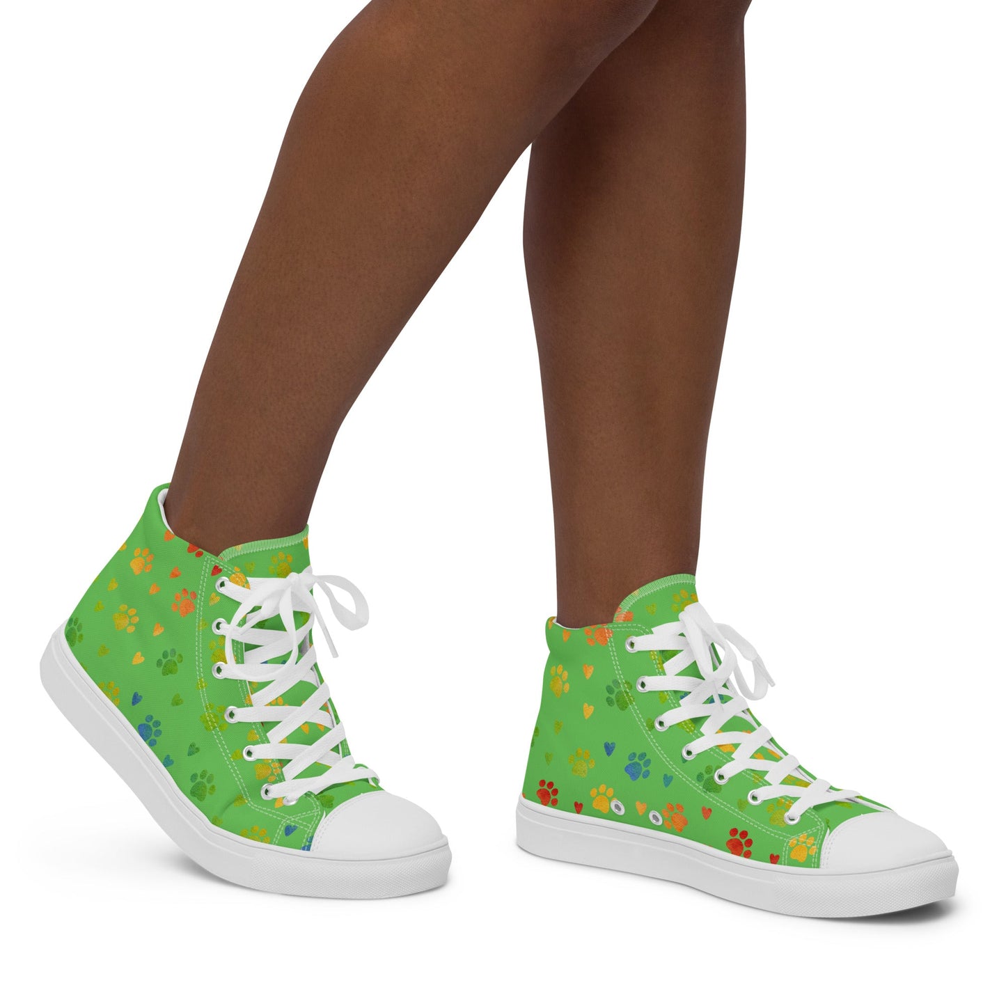 Women's Green Paw Prints Sneakers-DoggyLoveandMore