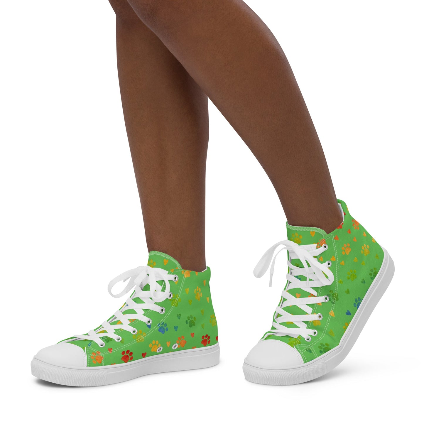 Women's Green Paw Prints Sneakers-DoggyLoveandMore