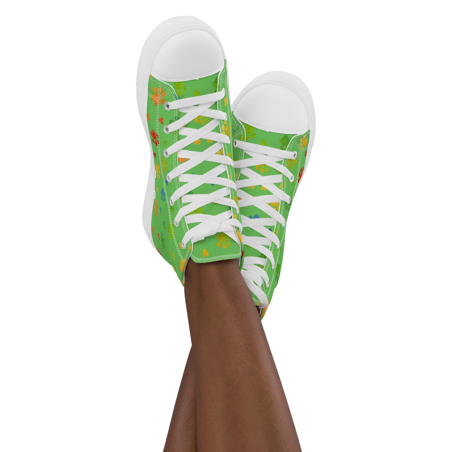 Women's Green Paw Prints Sneakers-DoggyLoveandMore