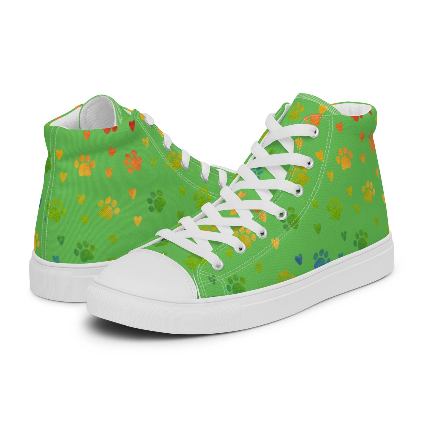 Women's Green Paw Prints Sneakers-DoggyLoveandMore