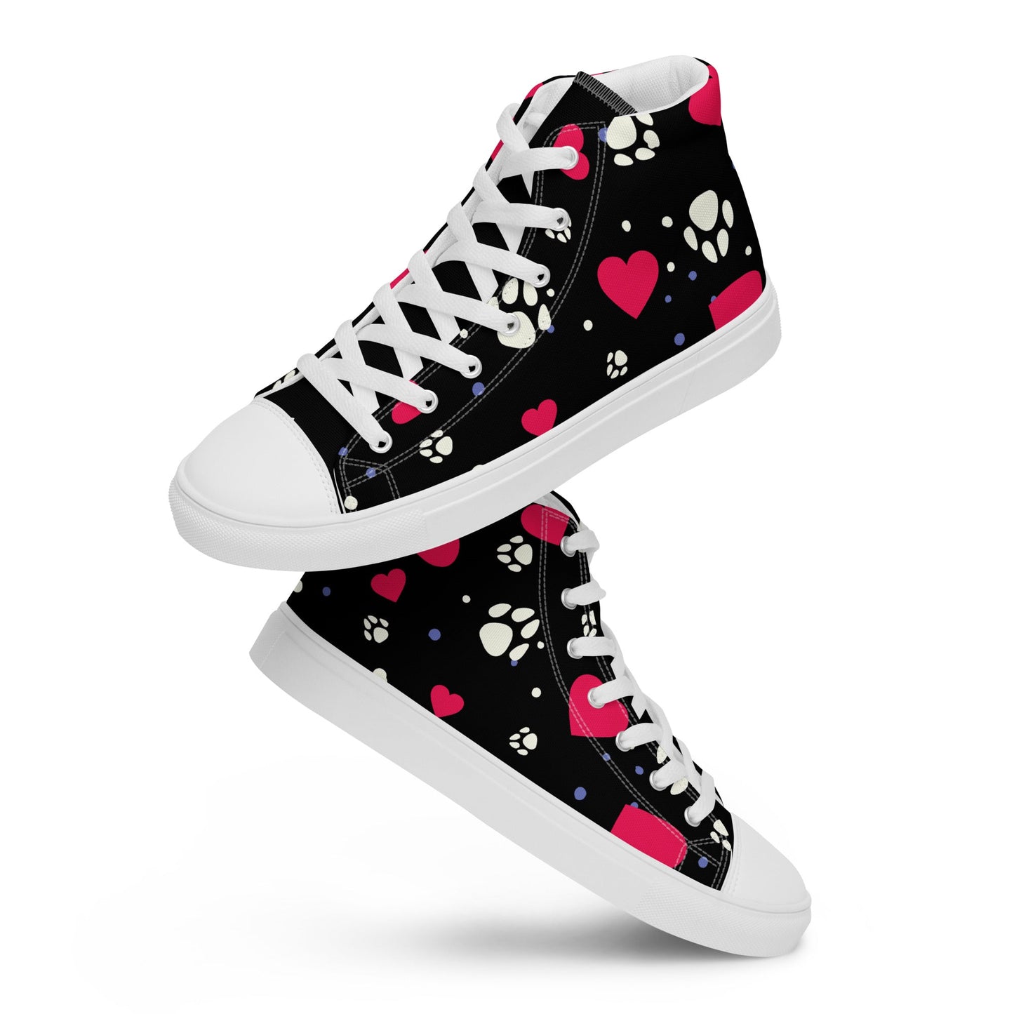 Women's Black Hearts and Paws Sneakers - DoggyLoveandMore