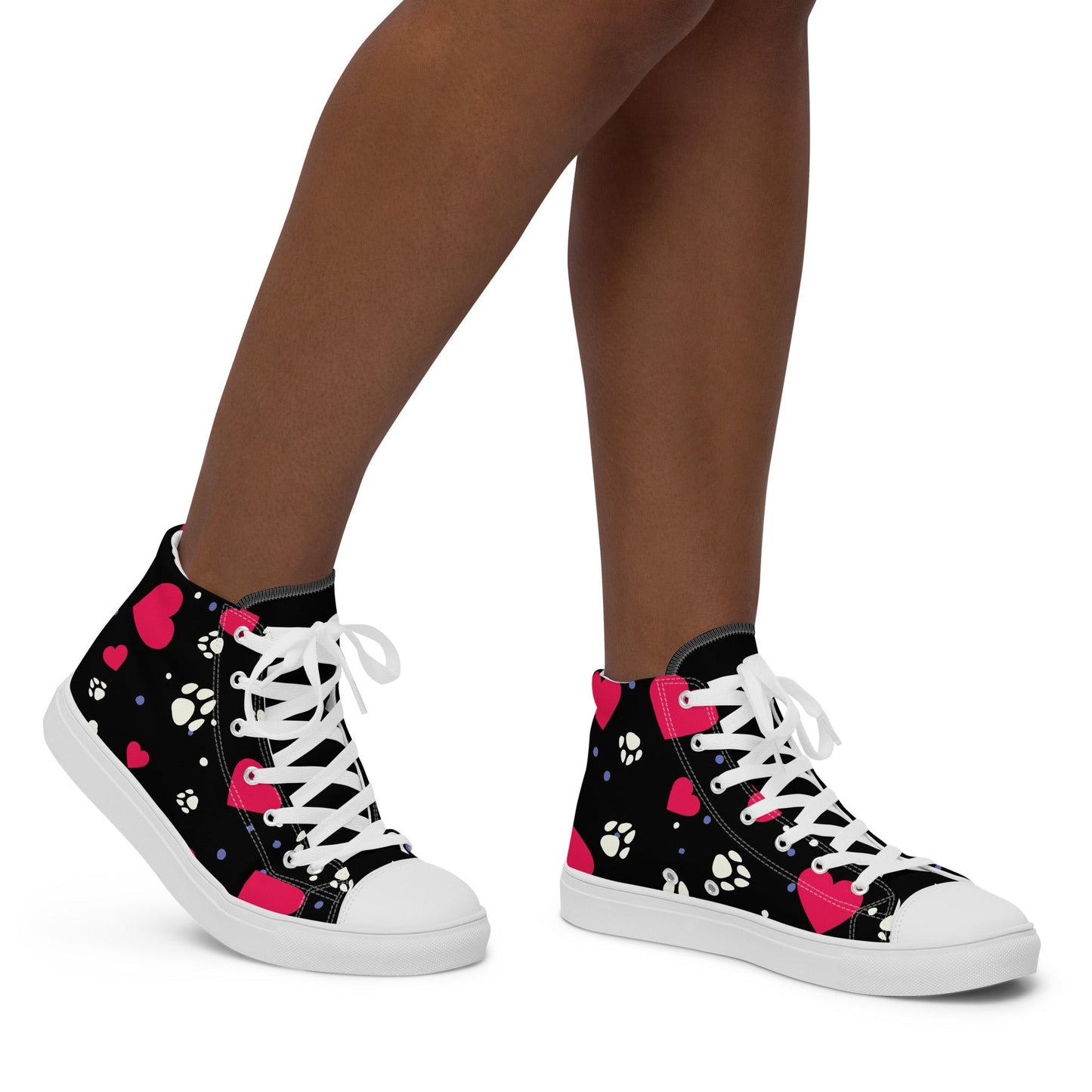 Women's Black Hearts and Paws Sneakers - DoggyLoveandMore