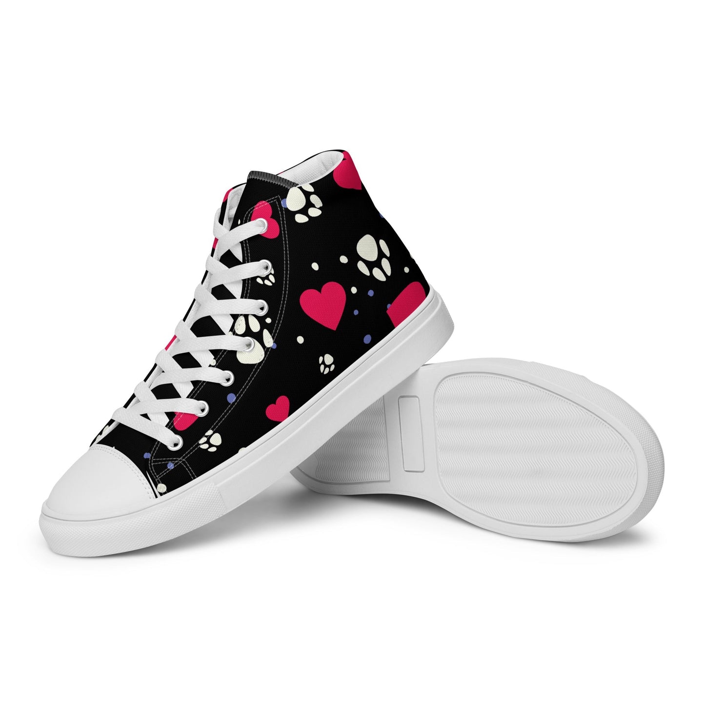 Women's Black Hearts and Paws Sneakers - DoggyLoveandMore