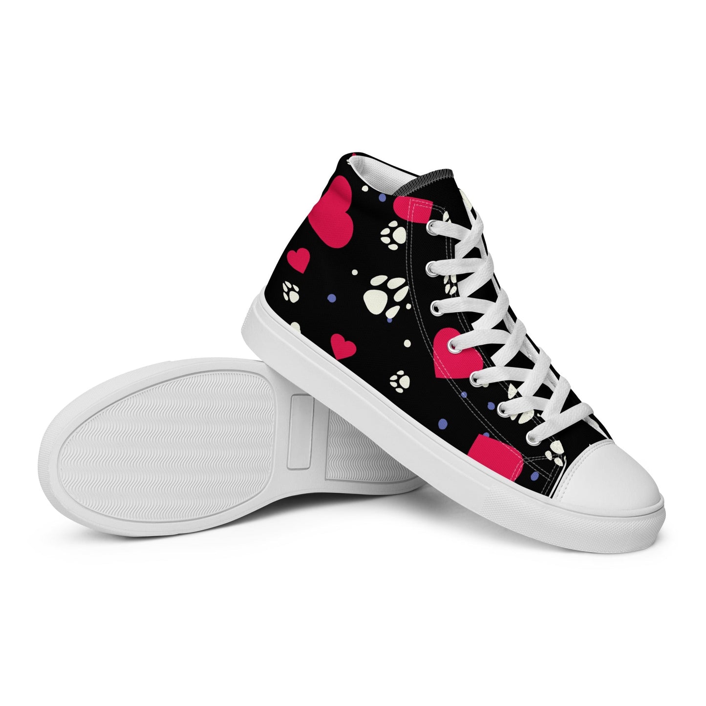 Women's Black Hearts and Paws Sneakers - DoggyLoveandMore