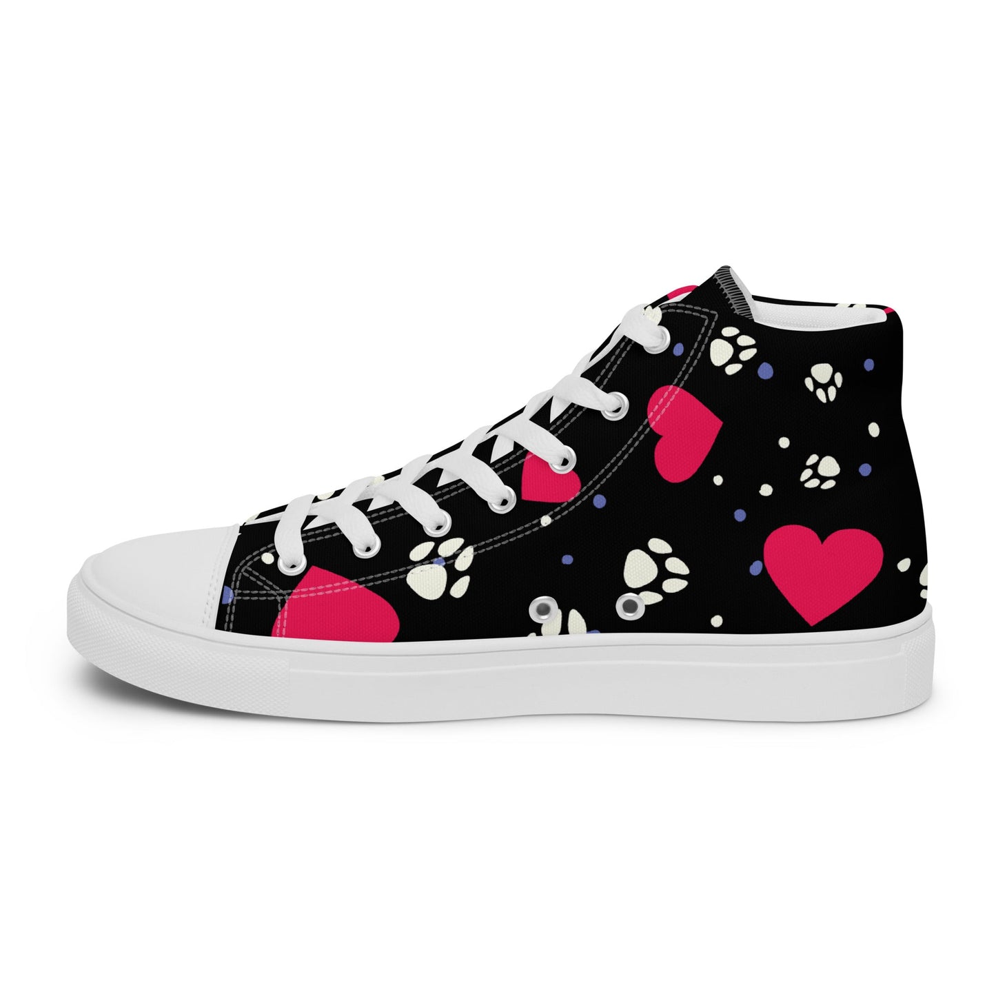 Women's Black Hearts and Paws Sneakers - DoggyLoveandMore